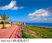 Arenals del Sol Beach in Elche Elx of Alicante in Costa Blanca at Spain aerial view. Стоковое фото, агентство Ingram Publishing / Фотобанк Лори