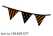 Set of tree festive flags icon isolated on white background. Vector illustration with two stripped and one dotted golden-black triangle hanging flags. Set of Tree Festive Flags Vector Illustration. Стоковая иллюстрация, агентство Ingram Publishing / Фотобанк Лори