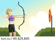 A vector illustration of an archer woman aiming at a target. Стоковая иллюстрация, агентство Ingram Publishing / Фотобанк Лори