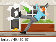 A vector illustration of the concept of a businessman slipped on a banana skin. Стоковая иллюстрация, агентство Ingram Publishing / Фотобанк Лори