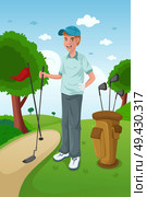 A vector illustration of healthy man playing golf on a green. Стоковая иллюстрация, агентство Ingram Publishing / Фотобанк Лори