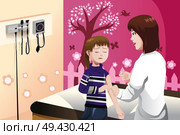 A vector illustration of a girl getting a flu shot by a doctor in the arm. Стоковая иллюстрация, агентство Ingram Publishing / Фотобанк Лори