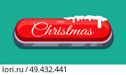 Christmas red web button covered with snow online pushbutton start of New Year concept. Website label, creative interface sign isolated on blue. Christmas Web Button Covered with Snow Vector Icon. Стоковая иллюстрация, агентство Ingram Publishing / Фотобанк Лори