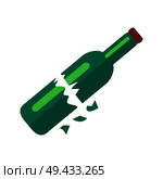 Broken in two pieces dark green blue glass bottle of beer with long neck, purple lid and some shards isolated vector illustration on white background. Broken Bottle of Beer Isolated Illustration. Стоковая иллюстрация, агентство Ingram Publishing / Фотобанк Лори