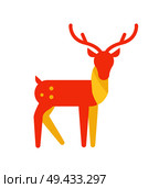Deer animal icon, horned reindeer in orange and yellow color, vector illustration isolated on white background. Cute horns of mammal with spots. Deer Animal Icon, Horned Reindeer in Orange Color. Стоковая иллюстрация, агентство Ingram Publishing / Фотобанк Лори