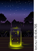 A vector illustration of fireflies escaping a glass jar. Стоковая иллюстрация, агентство Ingram Publishing / Фотобанк Лори