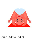 Cheerful newborn baby in diapers stands in funny pose on small soft red rug with happy face isolated cartoon vector illustration on white background.. Cheerful Baby in Funny Pose on Small Soft Red Rug. Стоковая иллюстрация, агентство Ingram Publishing / Фотобанк Лори