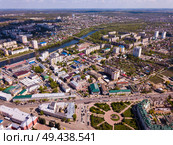 View from drone of city of Oryol with buildings and landscape. Стоковое фото, фотограф Яков Филимонов / Фотобанк Лори