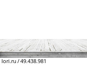 Wooden stage of planks with pealing white paint isolated on a white background. Стоковое фото, агентство Ingram Publishing / Фотобанк Лори