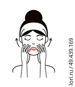 Facial cream application technique on female model in headband with small arrows to show movement direction isolated cartoon flat vector illustration.. Facial Cream Application Technic on Female Model. Стоковая иллюстрация, агентство Ingram Publishing / Фотобанк Лори