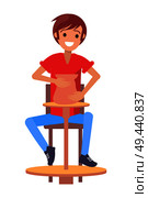 Cheerful pottery master, color vector illustration with man sitting by potter s wheel and making a earthenware, happy working young man artistic hobby. Cheerful Pottery Master, Color Vector Illustration. Стоковая иллюстрация, агентство Ingram Publishing / Фотобанк Лори