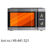 Powerful microwave oven in metallic corpus. Modern compact oven with less functions. Electric kitchen appliance to heat food vector illustration.. Powerful Microwave Oven in Shiny Metallic Corpus. Стоковая иллюстрация, агентство Ingram Publishing / Фотобанк Лори