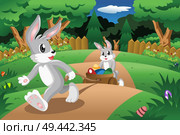 A vector illustration of rabbits pulling a Easter egg cart. Стоковая иллюстрация, агентство Ingram Publishing / Фотобанк Лори