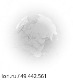 Abstract futuristic background with connecting lines and dots, polygonal linear texture. World globe on gray. Global network connections, geometric design, technology digital concept. Abstract futuristic background with connecting lines and dots, polygonal linear texture. World globe on gray. Global network connections, geometric design, technology digital concept. Стоковая иллюстрация, агентство Ingram Publishing / Фотобанк Лори