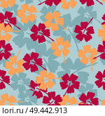 Vector Hibiscus floral seamless pattern background. White flowers on blue. Стоковая иллюстрация, агентство Ingram Publishing / Фотобанк Лори