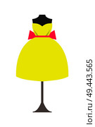 Mannequin in fashionable bright yellow dress with lush skirt and pink bow on waist isolated cartoon flat vector illustration on white background.. Mannequin in Bright Yellow Dress with Pink Bow. Стоковая иллюстрация, агентство Ingram Publishing / Фотобанк Лори