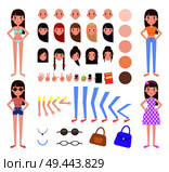 Woman construction collection, emotions and skin color, type of hairstyle and hands, accessories and mobile phone, construction vector illustration. Woman Construction Collection Vector Illustration. Стоковая иллюстрация, агентство Ingram Publishing / Фотобанк Лори