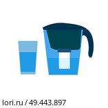 Water filter and glass poster with container and purified liquid and cup good habit of drinking more natural beverages isolated on vector illustration. Water Filter and Glass Poster Vector Illustation. Стоковая иллюстрация, агентство Ingram Publishing / Фотобанк Лори