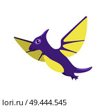 Pteranodon dinosaur with wings flying dinosaur of purple color type of creatures able to make flights vector illustration isolated on white background. Pteranodon Dinosaur with Wings Vector Illustration. Стоковая иллюстрация, агентство Ingram Publishing / Фотобанк Лори