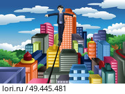 A vector illustration of businessman balancing on a tight rope. Стоковая иллюстрация, агентство Ingram Publishing / Фотобанк Лори