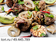 Grilled meat skewers, shish kebab.Fast food. Eastern food. Shish kebab. Shish kebab on a stick. Стоковое фото, агентство Ingram Publishing / Фотобанк Лори