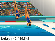 A vector illustration of divers diving into the pool for sport competition series. Стоковая иллюстрация, агентство Ingram Publishing / Фотобанк Лори