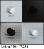 Cylinder collection posters, collection of geometric shapes, cylinders set with shade, different colors vector illustration isolated on transparent. Cylinder Collection Posters Vector Illustration. Стоковая иллюстрация, агентство Ingram Publishing / Фотобанк Лори