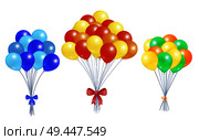 Collection bunches of helium colorful air balloons isolated on white background. Blown rubber inflatable balloon, multicolor creative elements with oxygen. Collection Bunches of Helium Colorful Air Balloons. Стоковая иллюстрация, агентство Ingram Publishing / Фотобанк Лори