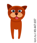 Cat with pink tongue poster, kitty and whiskers, cat of brown color with good mood looking straight, vector illustration isolated on white background. Cat with Pink Tongue Poster Vector Illustration. Стоковая иллюстрация, агентство Ingram Publishing / Фотобанк Лори