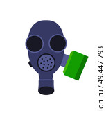 Grey gas mask with green filter canister, round impact resistant lenses and voicemitter in middle isolated vector illustration on white background. Grey Gas Mask Isolated Illustration. Стоковая иллюстрация, агентство Ingram Publishing / Фотобанк Лори