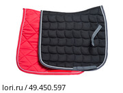 dressage red and black saddle pads  isolated on white. Стоковое фото, агентство Ingram Publishing / Фотобанк Лори