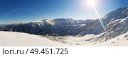 Sunny winter day Panorama view from the top of snowy Pirin mountains. Стоковое фото, агентство Ingram Publishing / Фотобанк Лори