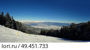 Bansko resort panoramic view with ski slope in the forest and snow trees, Bulgaria . Стоковое фото, агентство Ingram Publishing / Фотобанк Лори