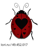 Ladybug beetles with heart spotted wing, vector ladybird ikon isolated on white background. Стоковая иллюстрация, агентство Ingram Publishing / Фотобанк Лори