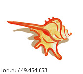 Logo of cream colored sea shell with orange outlines lying horizontally and casting shadow isolated illustration on white background in cartoon style. Icon of Sea Shell Isolated Illustration on White. Стоковая иллюстрация, агентство Ingram Publishing / Фотобанк Лори