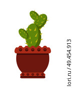 Cactus in clay pot indoor flowerpot with sharp spikes. Exotic evergreen plant from desert. House herbal in big pot isolated cartoon vector illustration. Cactus in Clay Pot Indoor Plant with Sharp Spikes. Стоковая иллюстрация, агентство Ingram Publishing / Фотобанк Лори