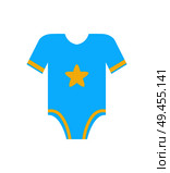 Short sleeve blue romper jumpsuit with yellow star vector illustration of first cloth for newborn toddler infant boy isolated on white background. Short Sleeve Blue Romper Jumpsuit with Yellow Star. Стоковая иллюстрация, агентство Ingram Publishing / Фотобанк Лори