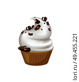 Tasty cupcake that has whipped cream on top and sprinkled with dark chocolate crumbles. Small delicious sweet dessert isolated vector illustrations.. Cupcake with Whipped Cream and Chocolate Crumbles. Стоковая иллюстрация, агентство Ingram Publishing / Фотобанк Лори