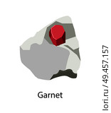 Garnet silicate mineral in reddish hidden in stone vector illustration isolated on white background. Precious gem rock red color, form of crystal. Garnet Silicate Mineral in Reddish Hidden in Stone. Стоковая иллюстрация, агентство Ingram Publishing / Фотобанк Лори