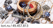 Mix of beautiful jewellery.Collection of bijouterie.Fashion jewels. Jewelry and bijouterie. Стоковое фото, агентство Ingram Publishing / Фотобанк Лори