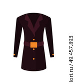 Women coat with belt outer garment extending to hips with sleeves and fastening down the front. Vector illustration of purple jacket isolated on white. Women Coat with Belt Outer Garment Extend to Hips. Стоковая иллюстрация, агентство Ingram Publishing / Фотобанк Лори