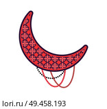 Ramadan Kareem poster with crescent, muslim prayer beads arabic symbol of Moon vector illustration isolated on white background, national ornament. Ramadan Kareem Poster Crescent Muslim Prayer Beads. Стоковая иллюстрация, агентство Ingram Publishing / Фотобанк Лори
