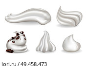 Whipped cream clean and with chocolate crumbles. Sweet topping for desserts. Dairy product of creamy cositance isolated vector illustrations set.. Whipped Cream Clean and with Chocolate Crumbles. Стоковая иллюстрация, агентство Ingram Publishing / Фотобанк Лори