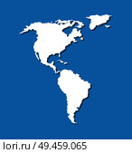 Map of South and North America in Atlantic and Pacific oceans vector cartography on blue. Topography symbol, american continent, Canada Brazil USA. Map of South and North America in Atlantic Ocean. Стоковая иллюстрация, агентство Ingram Publishing / Фотобанк Лори