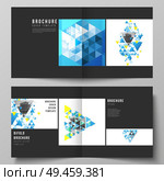 The vector illustration of editable layout of two covers templates for square design bifold brochure, magazine, flyer, booklet. Blue color polygonal background with triangles, colorful mosaic pattern. The vector illustration of editable layout of two covers templates for square design bifold brochure, magazine, flyer, booklet. Blue color polygonal background with triangles, colorful mosaic pattern. Стоковая иллюстрация, агентство Ingram Publishing / Фотобанк Лори