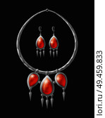 Earrings and necklace collection, luxury products with diamonds, silver platinum chain with massive pendant, accessories set isolated on vector illustration. Earrings Necklace Collection Vector Illustration. Стоковая иллюстрация, агентство Ingram Publishing / Фотобанк Лори