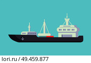 Ship for carriage transportation on long distance. Large marine vessel with capacious deck to place freight isolated cartoon flat vector illustration.. Ship for Carriage Transportation on Long Distance. Стоковая иллюстрация, агентство Ingram Publishing / Фотобанк Лори