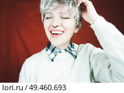 Beautiful and happy woman with gray hair                               . Стоковое фото, агентство Ingram Publishing / Фотобанк Лори