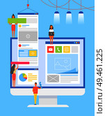 Computer monitor and people working on creating new pages in internet, posting information, modifying feeds, web service support vector illustration. Computer Monitor and People Vector Illustration. Стоковая иллюстрация, агентство Ingram Publishing / Фотобанк Лори