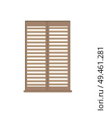 Stylish wooden lattice shutters with windowsill. Interior design luxurious element. White shutter of high quality isolated flat vector illustration.. Stylish Wooden Lattice Shutters with Windowsill. Стоковая иллюстрация, агентство Ingram Publishing / Фотобанк Лори